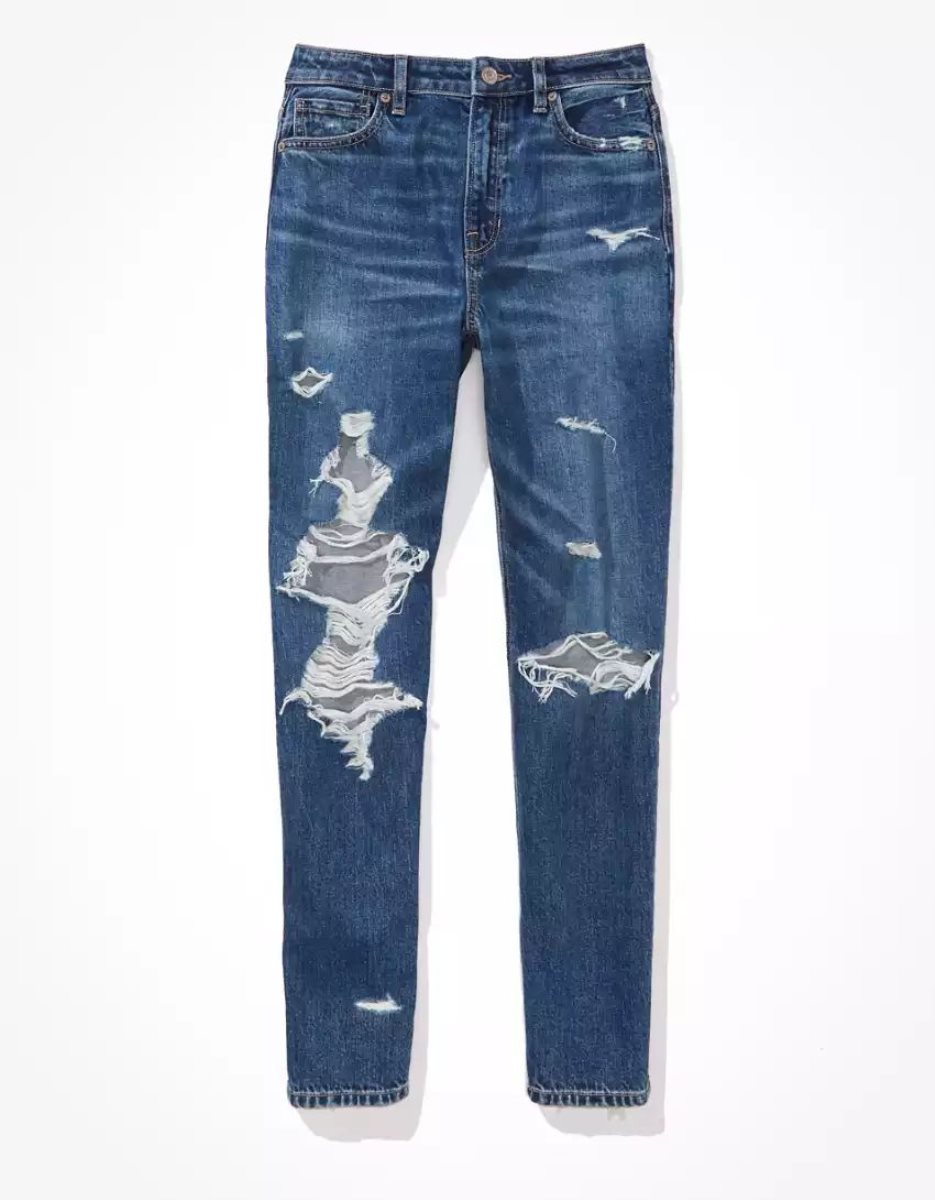 Jean American Eagle AE Strigid Ripped Mom Indigo Femme | RLG-27639942